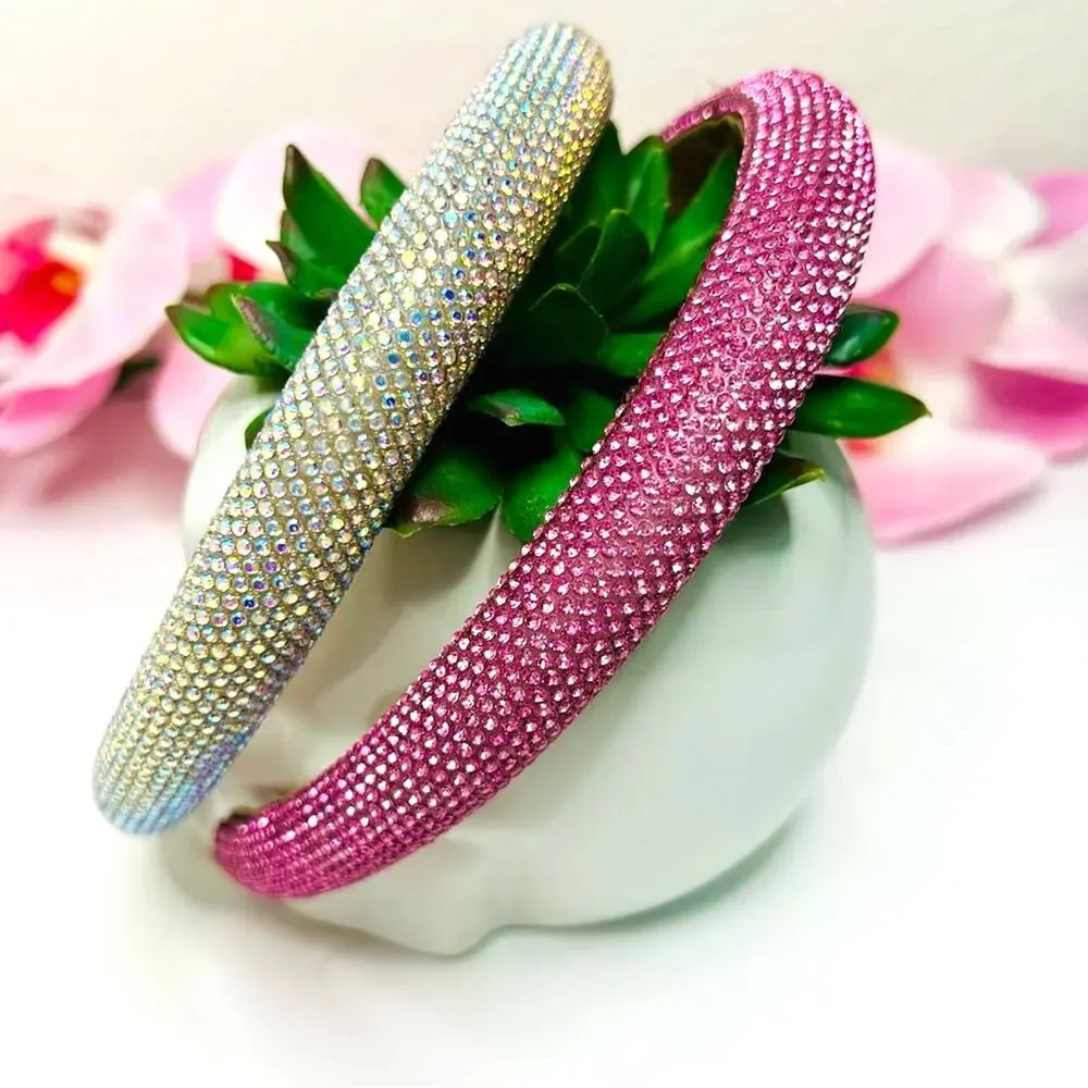NWOT Rhinestone Headband Set Pink & Silver 2 Pack Padded Glam Bundle